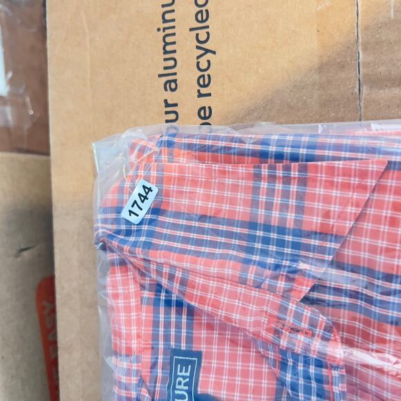 Structure Button Shirt Men's L Orange Blue Plaid Short Sleeve Vintage Skater - Picture 9 of 9